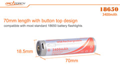 OrcaTorch 18650 USB Battery 3400mAh