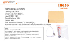 OrcaTorch 18650 USB Battery 3400mAh