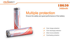 OrcaTorch 18650 USB Battery 3400mAh
