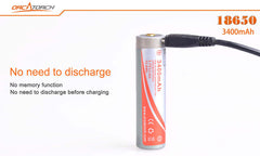 OrcaTorch 18650 USB Battery 3400mAh