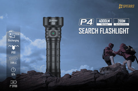 SPERAS P4 on korkean suorituskyvyn LED-taskulamppu, 4000lm.