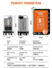 EDC V3 Avaimenperä taskulamppu, Fluorisoiva valkoinen